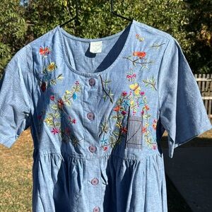 Nos Vintage Bechamel Embroidered Dress M Birds Butterflies NWT